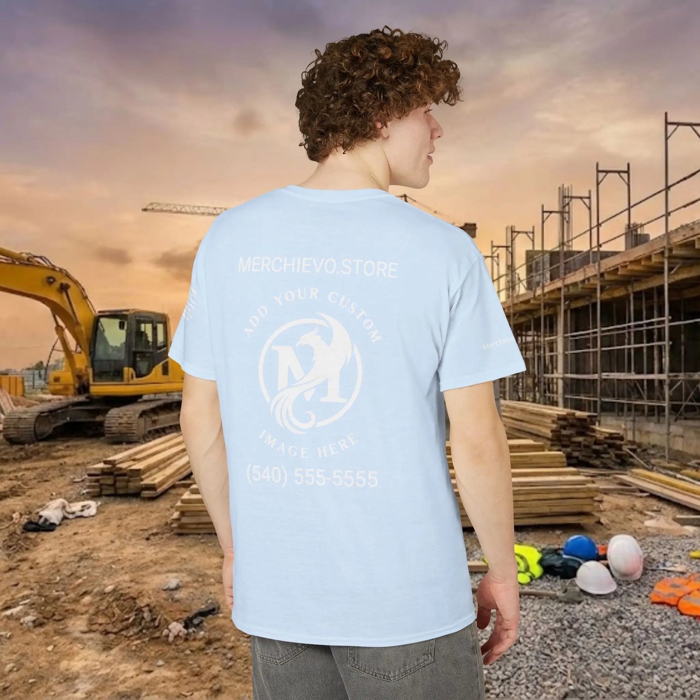 Custom Workwear T-Shirt – Right Chest Upload Your Logo & Text (DryBlend)