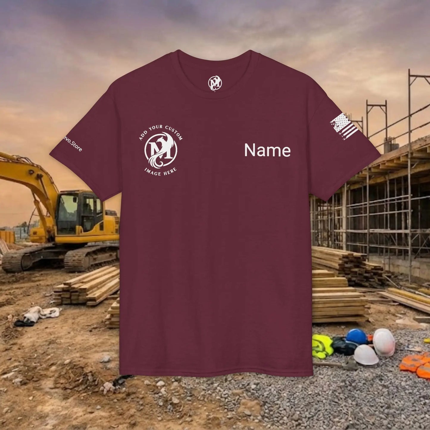 Custom Workwear T-Shirt – Right Chest Upload Your Logo & Text (DryBlend)