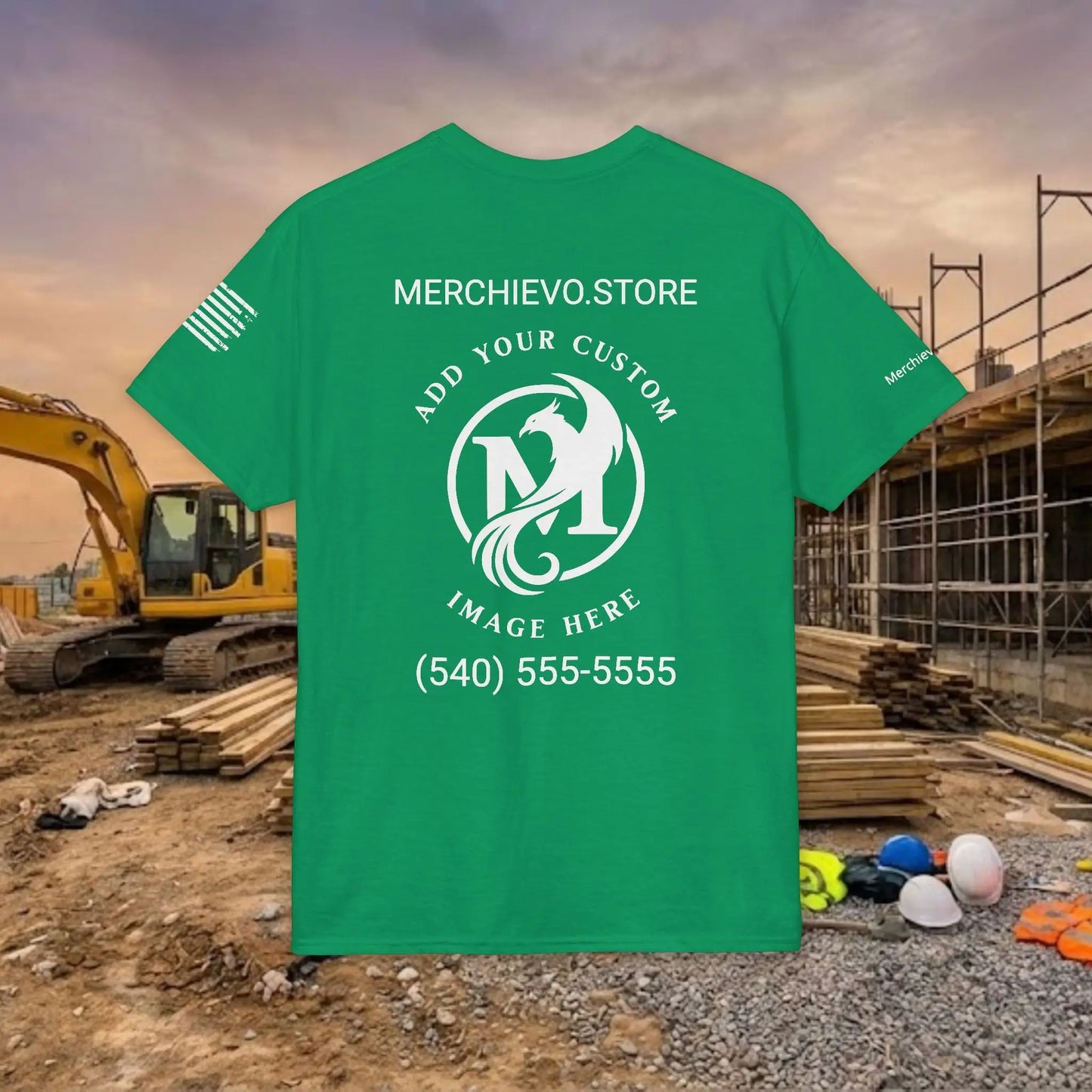 Custom Workwear T-Shirt – Right Chest Upload Your Logo & Text (DryBlend)