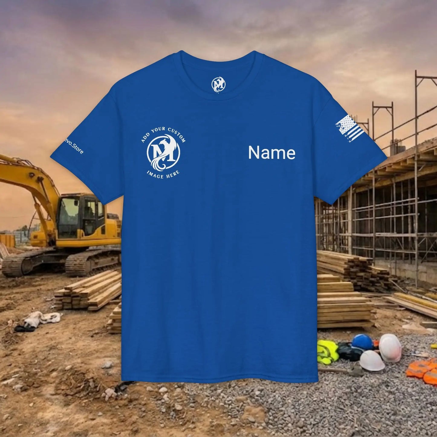 Custom Workwear T-Shirt – Right Chest Upload Your Logo & Text (DryBlend)
