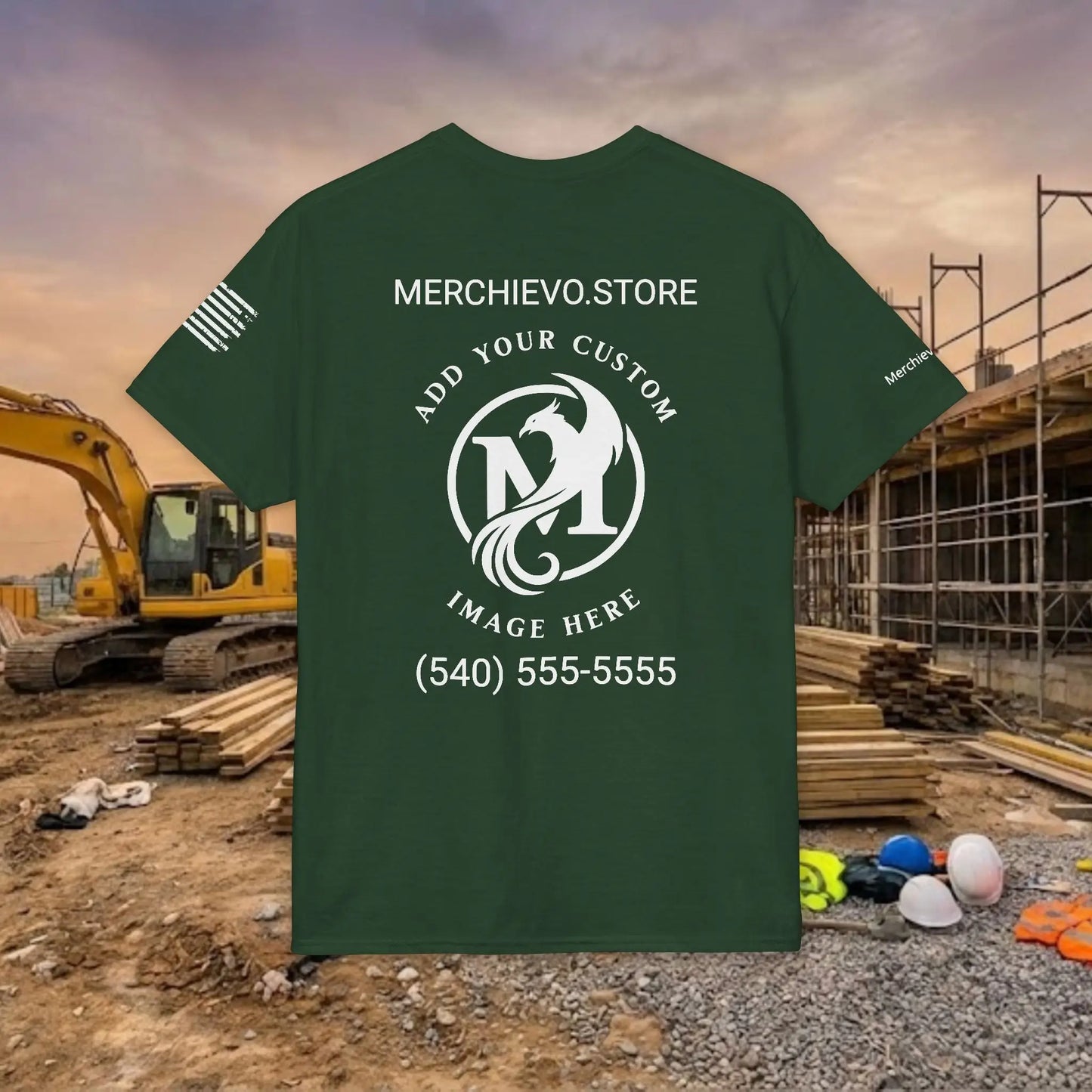 Custom Workwear T-Shirt – Right Chest Upload Your Logo & Text (DryBlend)