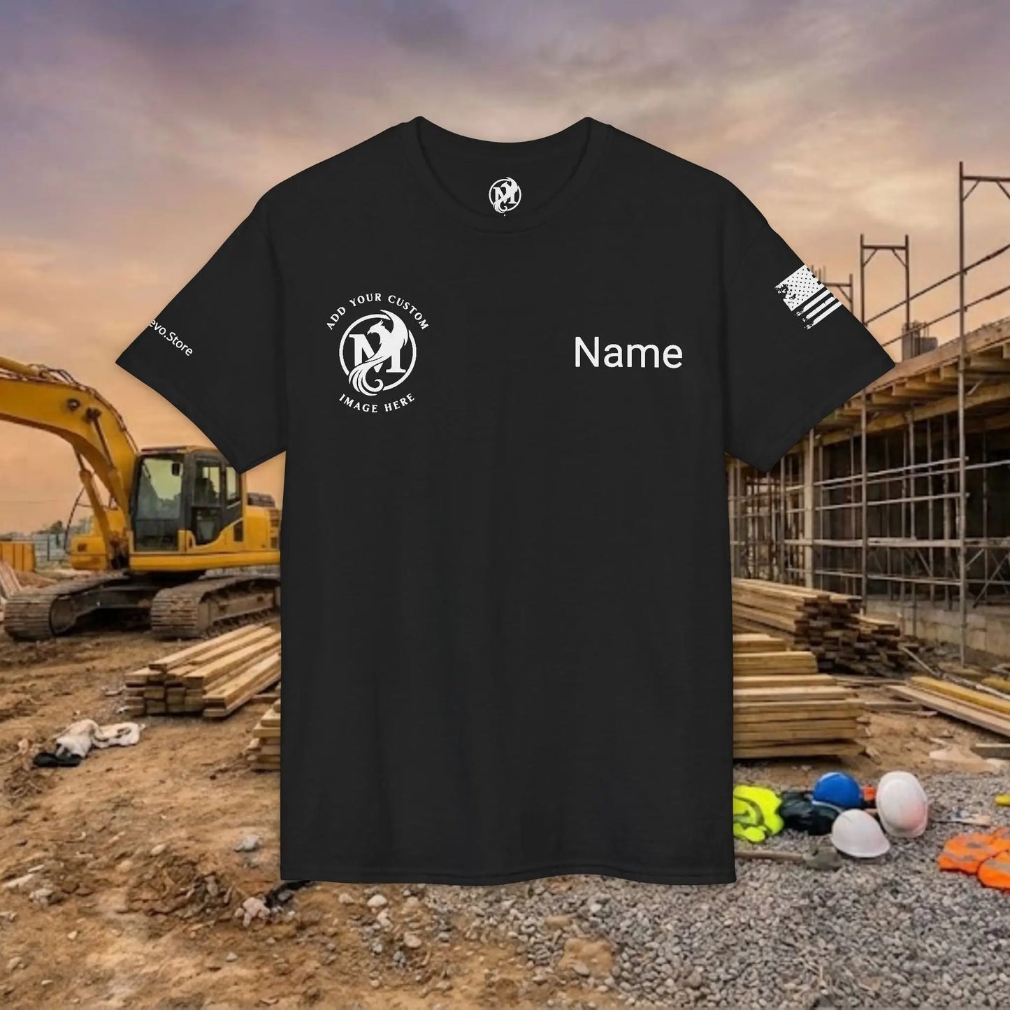 Custom Workwear T-Shirt – Right Chest Upload Your Logo & Text (DryBlend)
