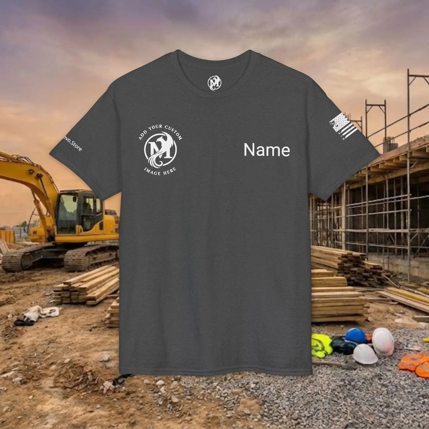 Custom Workwear T-Shirt – Right Chest Upload Your Logo & Text (DryBlend)