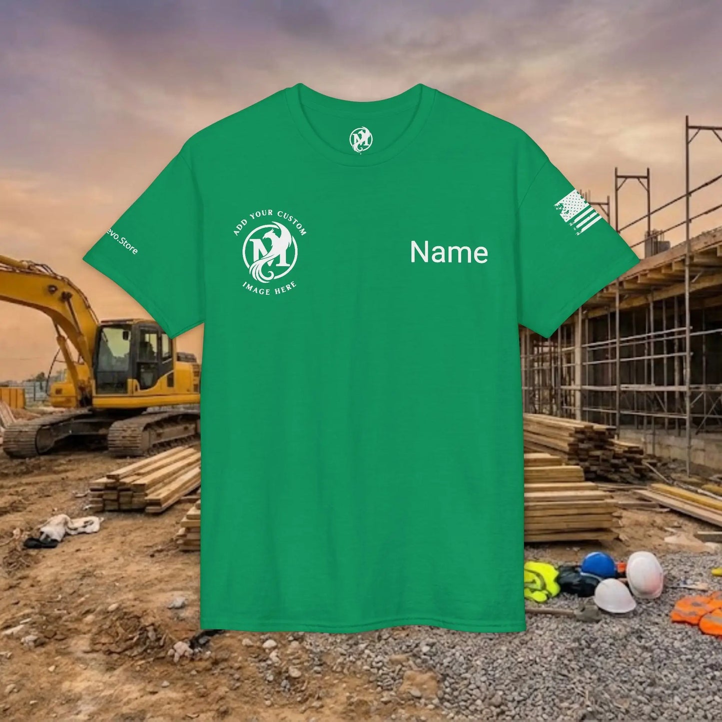 Custom Workwear T-Shirt – Right Chest Upload Your Logo & Text (DryBlend)