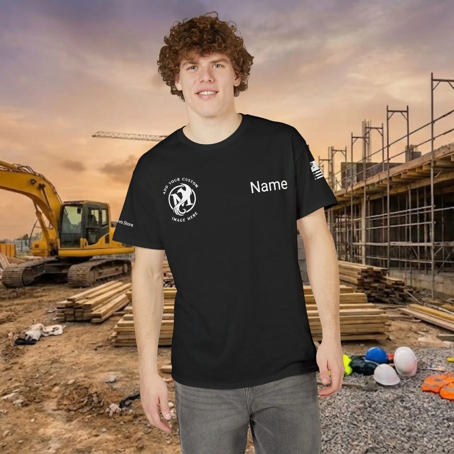 Custom Workwear T-Shirt – Right Chest Upload Your Logo & Text (DryBlend)