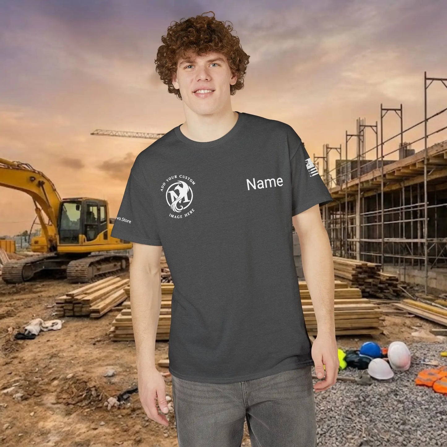 Custom Workwear T-Shirt – Right Chest Upload Your Logo & Text (DryBlend)