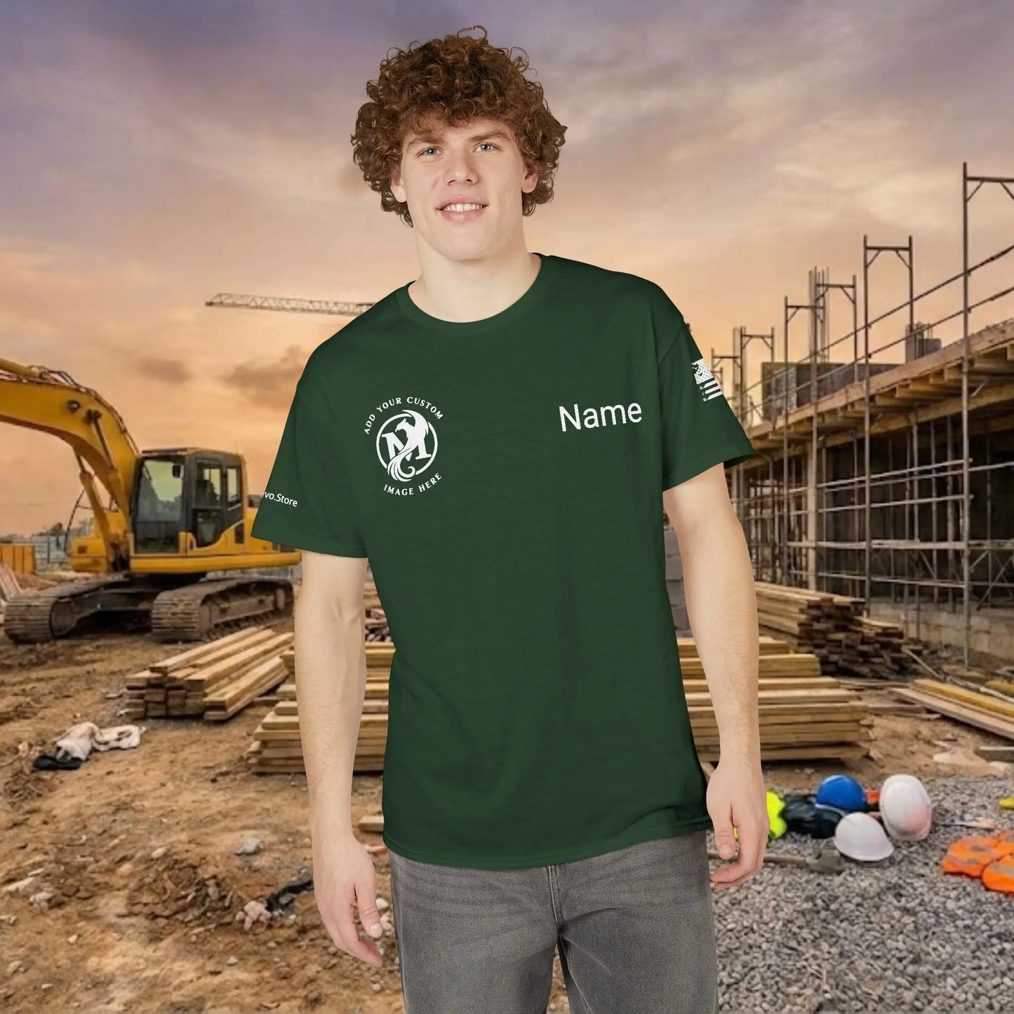 Custom Workwear T-Shirt – Right Chest Upload Your Logo & Text (DryBlend)