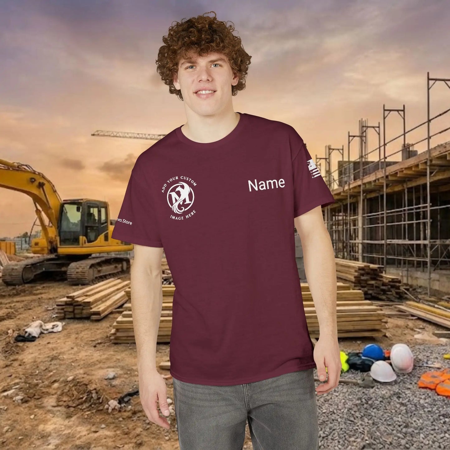 Custom Workwear T-Shirt – Right Chest Upload Your Logo & Text (DryBlend)
