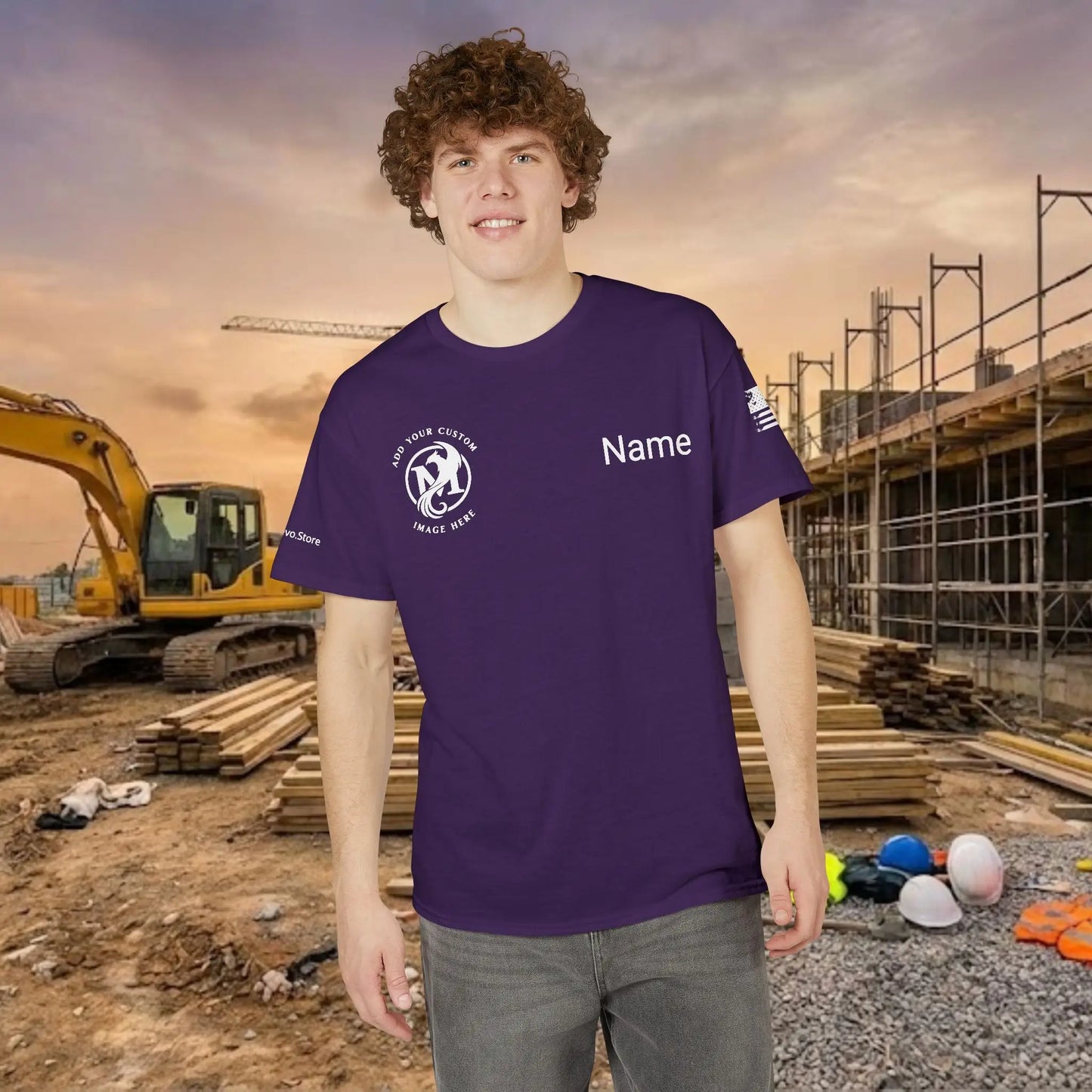 Custom Workwear T-Shirt – Right Chest Upload Your Logo & Text (DryBlend)
