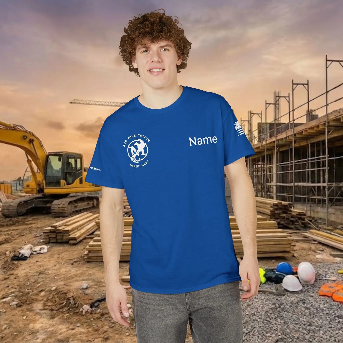 Custom Workwear T-Shirt – Right Chest Upload Your Logo & Text (DryBlend)