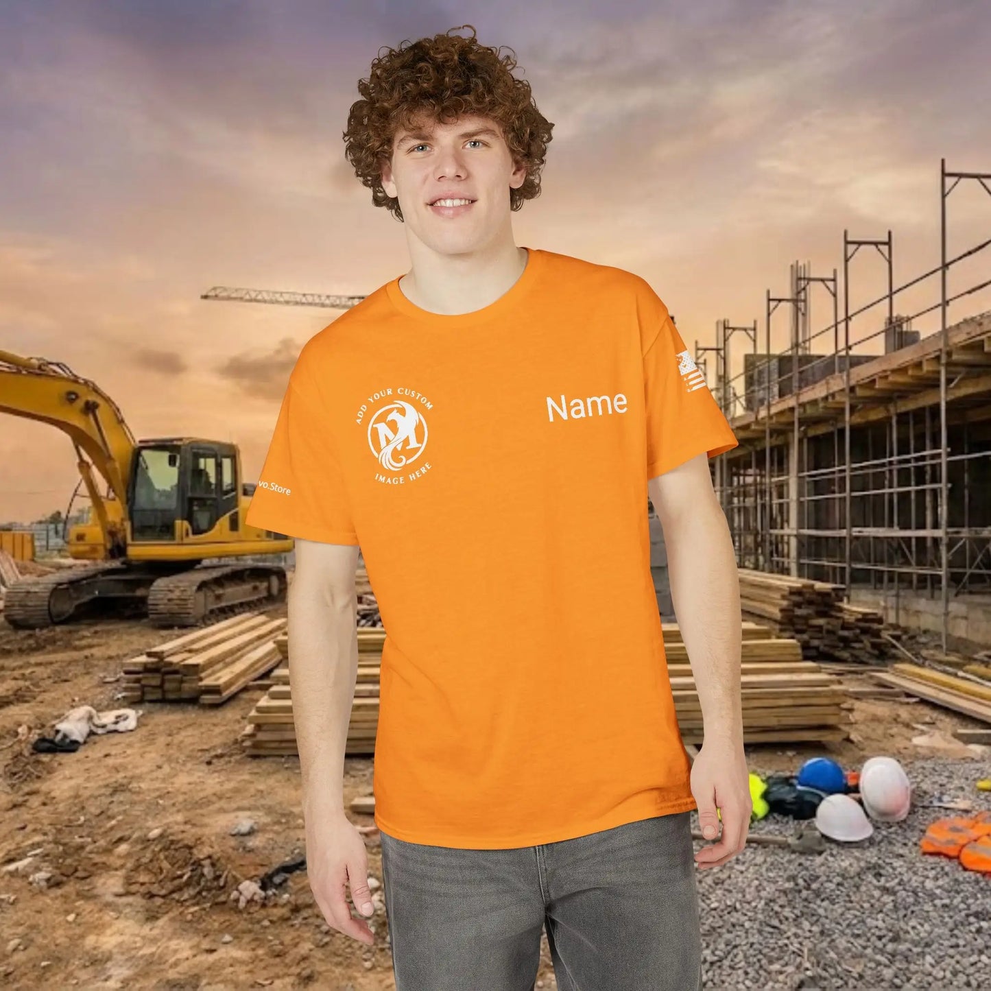 Custom Workwear T-Shirt – Right Chest Upload Your Logo & Text (DryBlend)