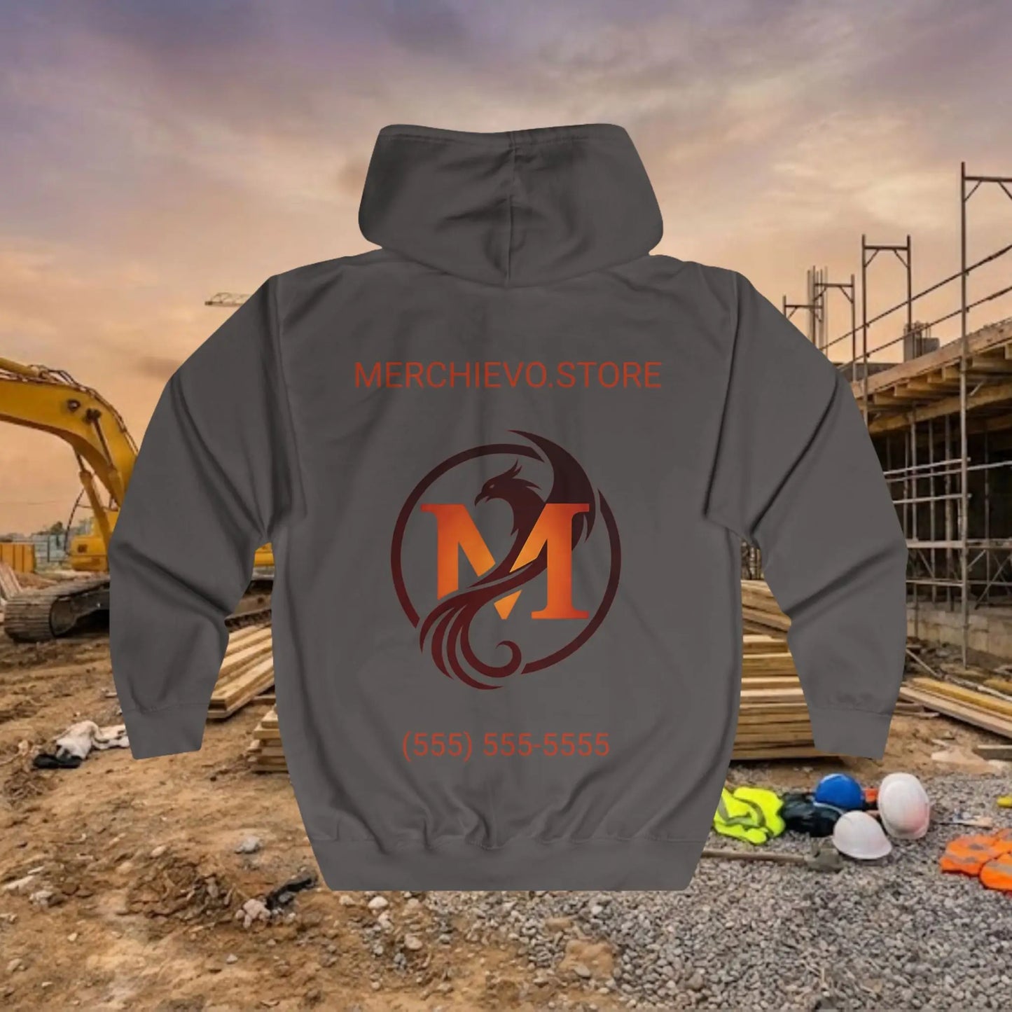 Custom Workwear Zip Up Hoodie – Center Chest Logo & Name Uniform Hoodie (Premium Soft Cotton)