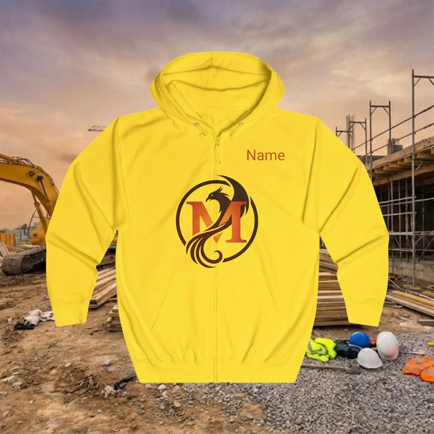 Custom Workwear Zip Up Hoodie – Center Chest Logo & Name Uniform Hoodie (Premium Soft Cotton)