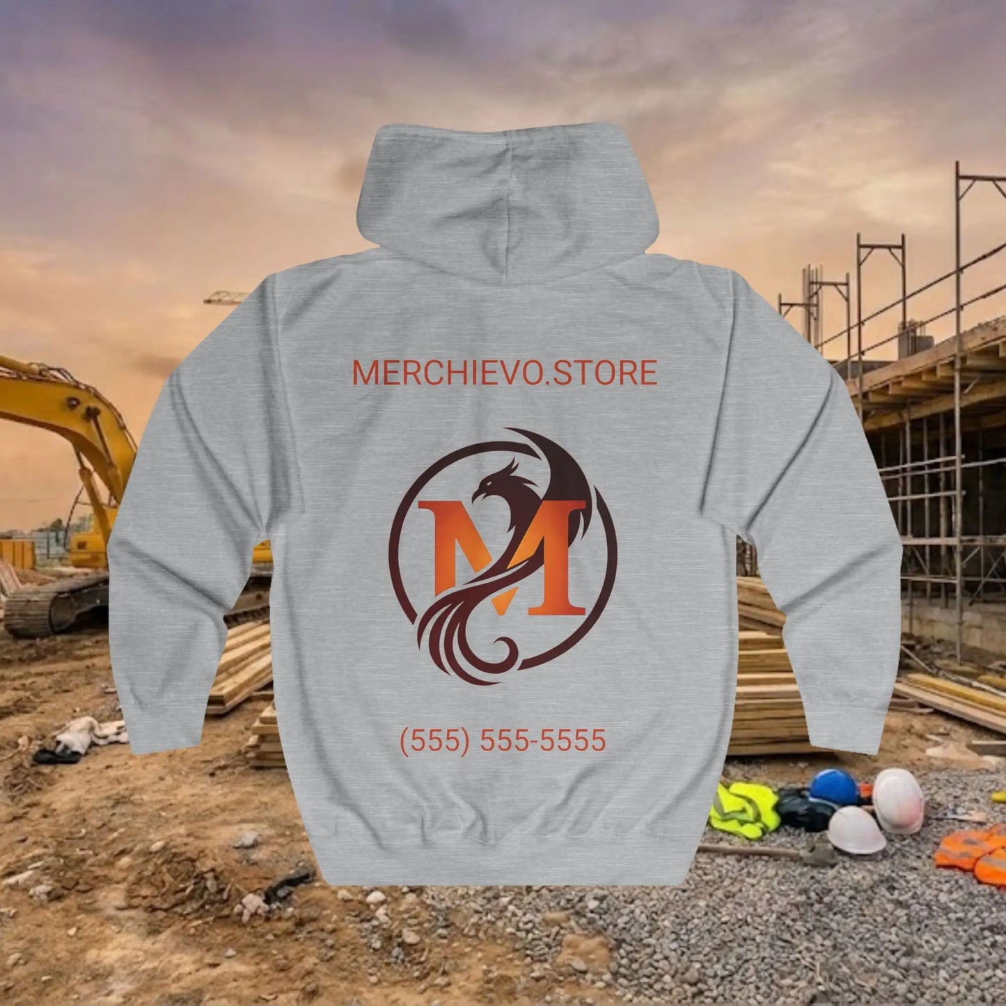 Custom Workwear Zip Up Hoodie – Center Chest Logo & Name Uniform Hoodie (Premium Soft Cotton)