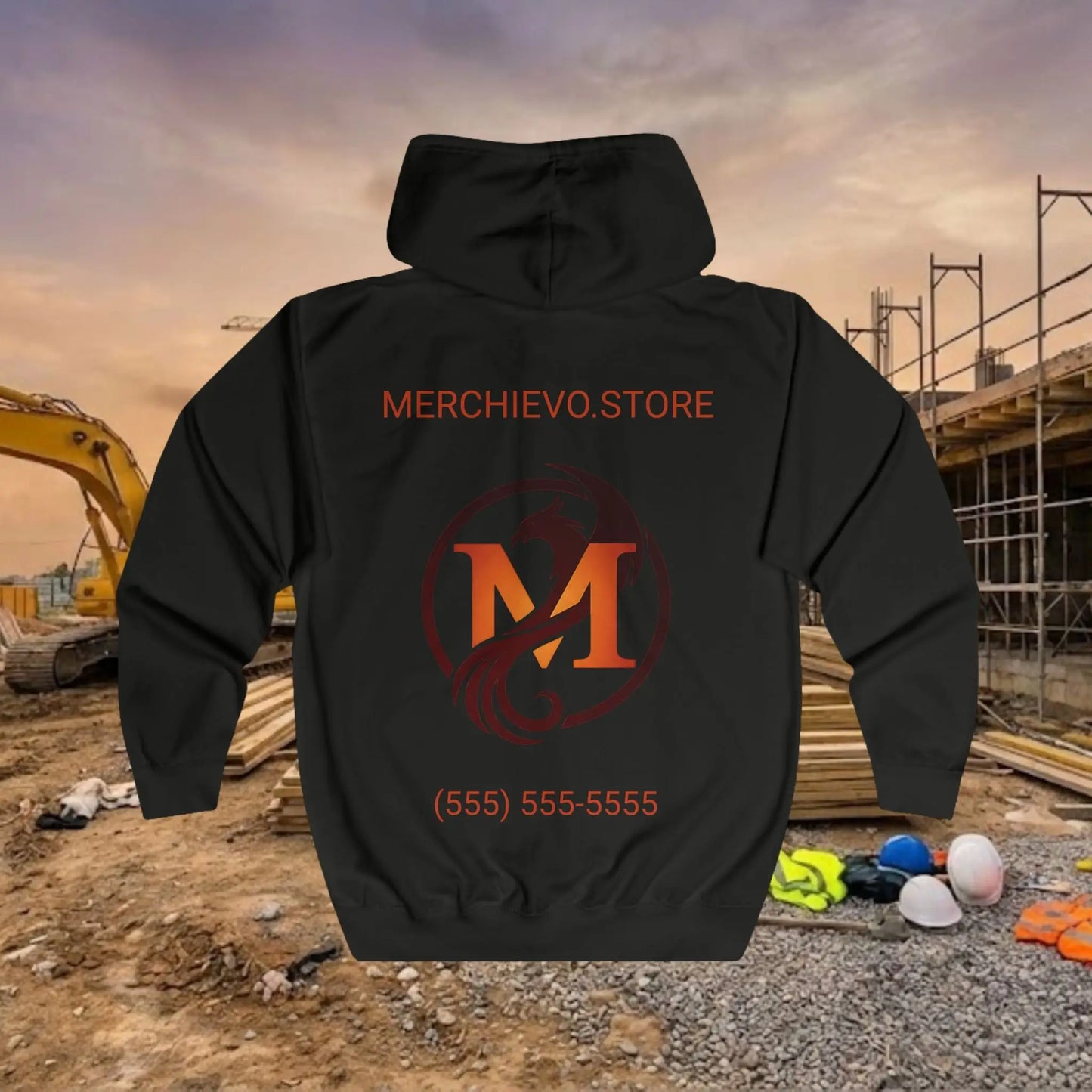 Custom Workwear Zip Up Hoodie – Center Chest Logo & Name Uniform Hoodie (Premium Soft Cotton)