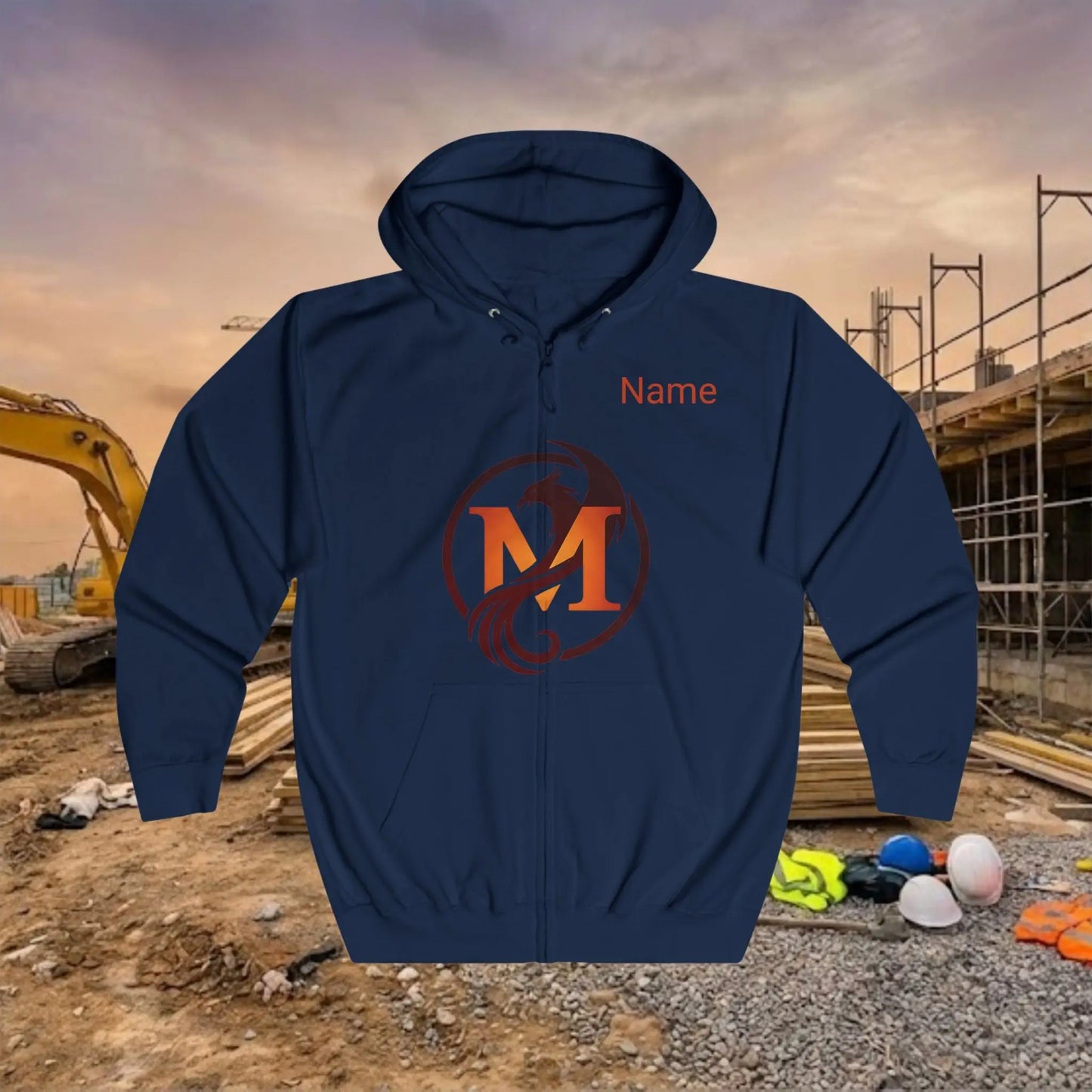 Custom Workwear Zip Up Hoodie – Center Chest Logo & Name Uniform Hoodie (Premium Soft Cotton)