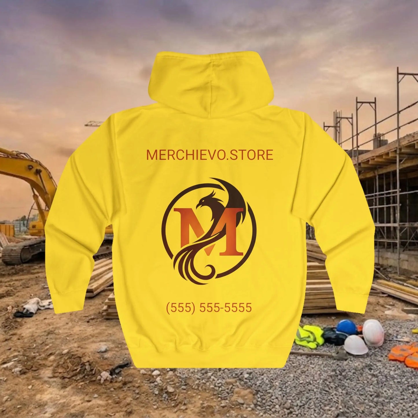 Custom Workwear Zip Up Hoodie – Center Chest Logo & Name Uniform Hoodie (Premium Soft Cotton)