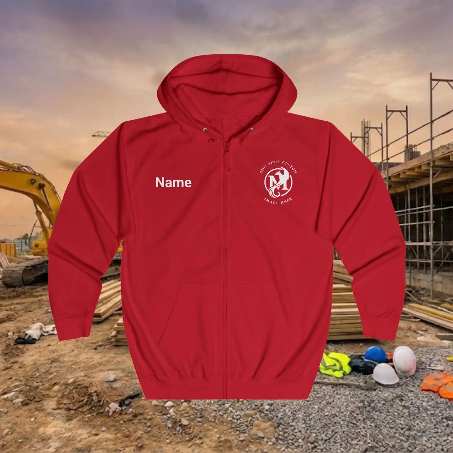 Custom Workwear Zip Up Hoodie – Left Chest Logo & Name Uniform Hoodie (Premium Soft Cotton)