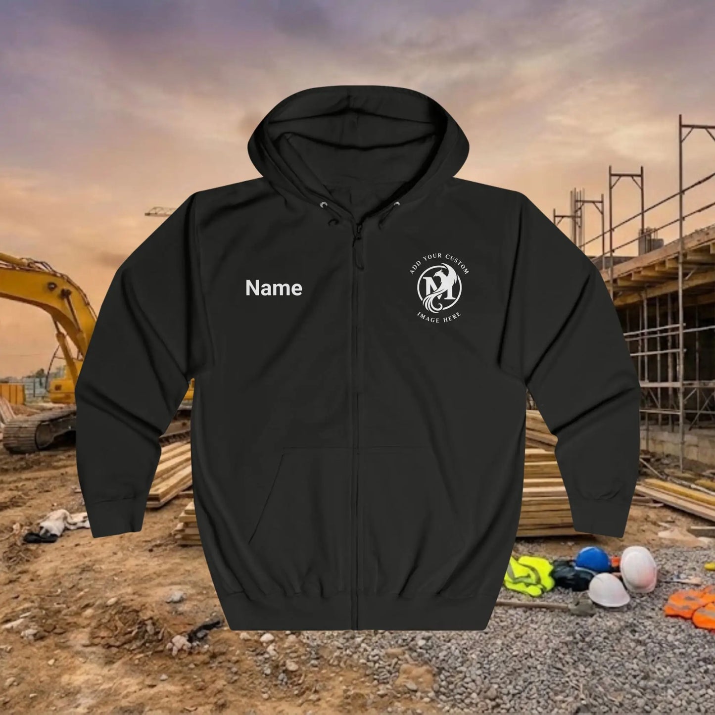 Custom Workwear Zip Up Hoodie – Left Chest Logo & Name Uniform Hoodie (Premium Soft Cotton)