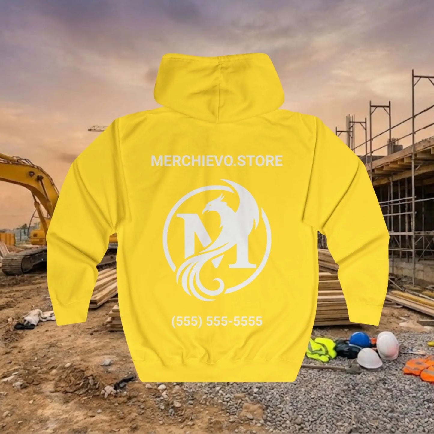 Custom Workwear Zip Up Hoodie – Right Chest Logo & Name Uniform Hoodie (Premium Soft Cotton)