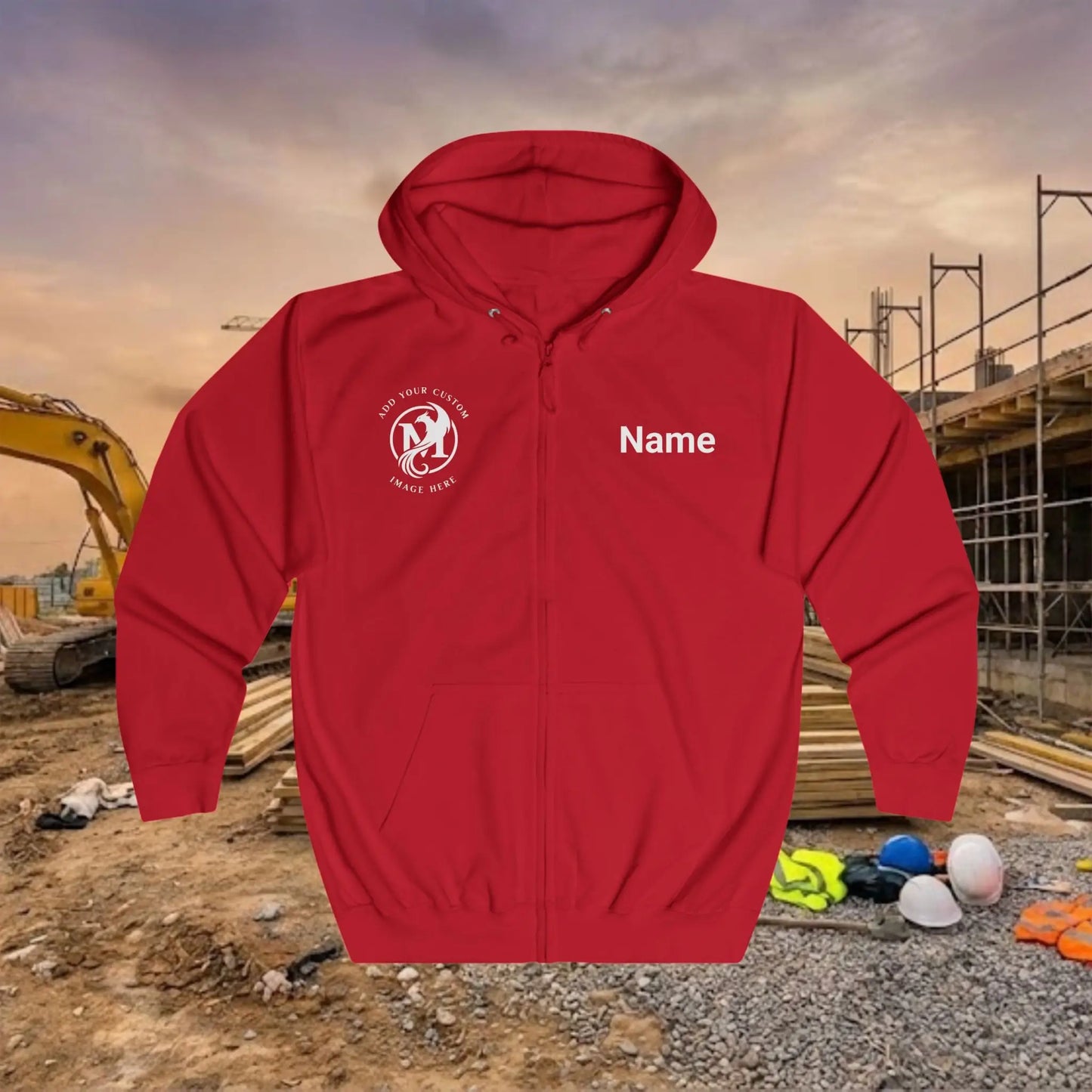 Custom Workwear Zip Up Hoodie – Right Chest Logo & Name Uniform Hoodie (Premium Soft Cotton)