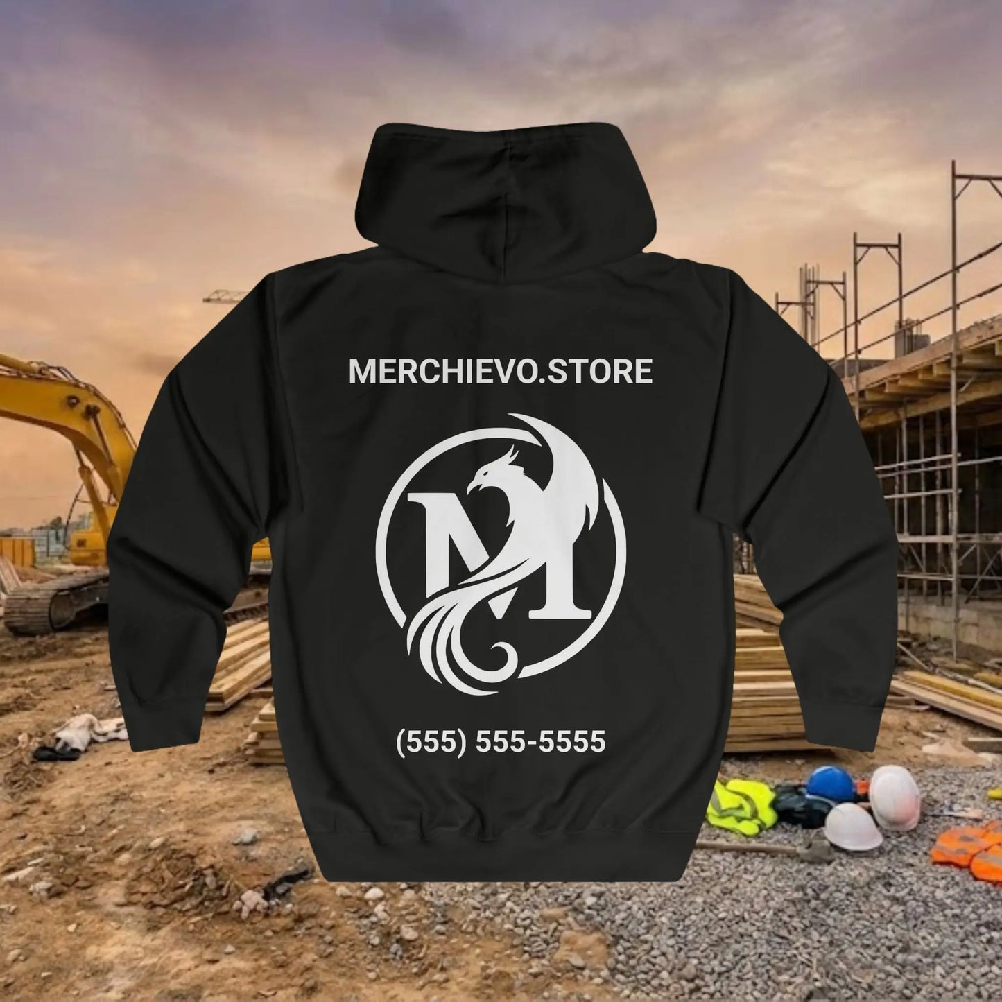 Custom Workwear Zip Up Hoodie – Right Chest Logo & Name Uniform Hoodie (Premium Soft Cotton)