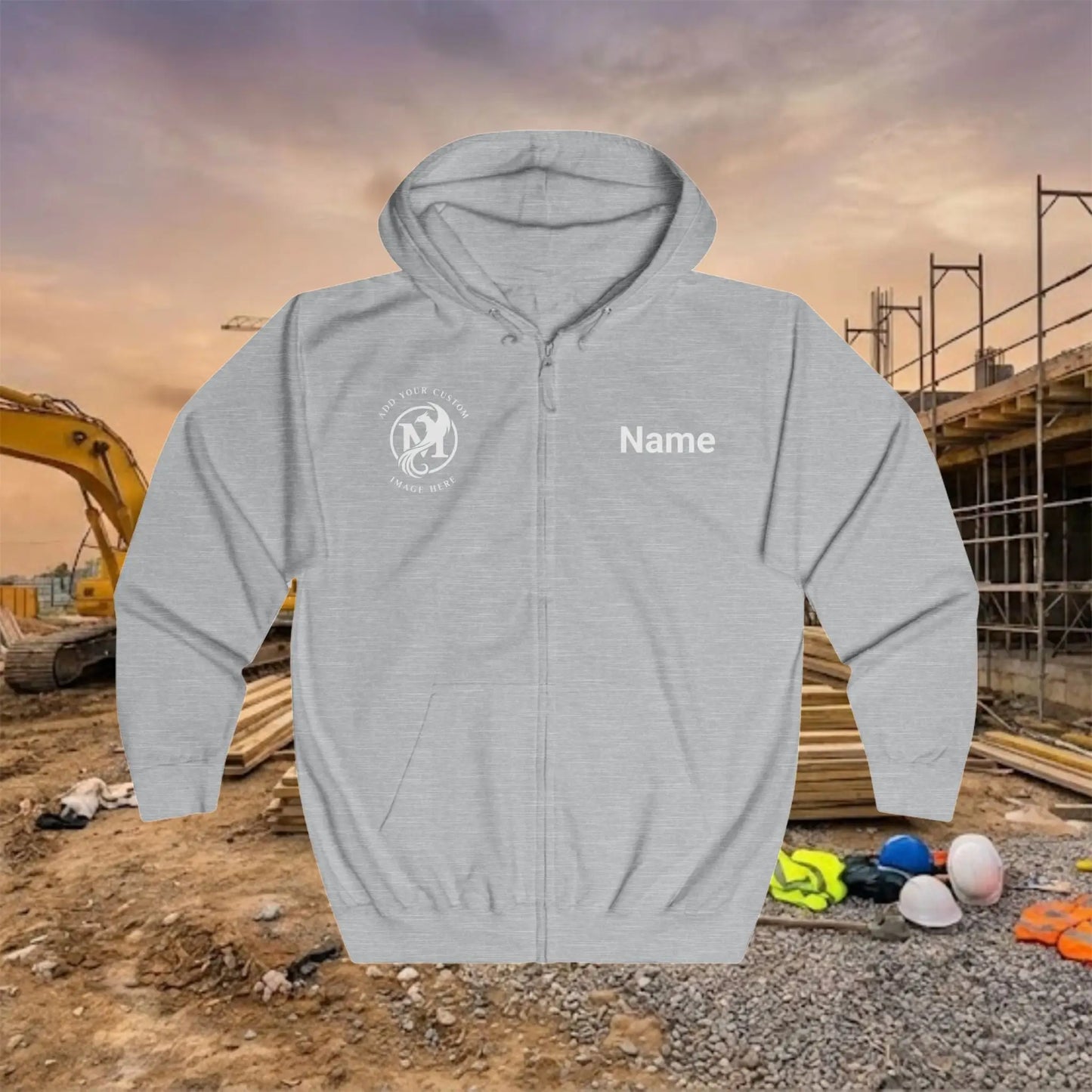 Custom Workwear Zip Up Hoodie – Right Chest Logo & Name Uniform Hoodie (Premium Soft Cotton)