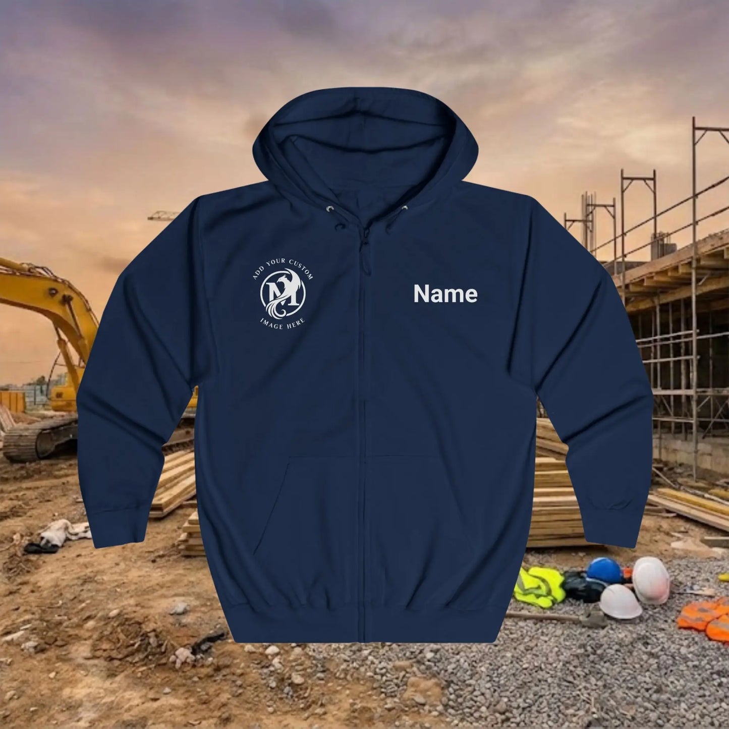 Custom Workwear Zip Up Hoodie – Right Chest Logo & Name Uniform Hoodie (Premium Soft Cotton)