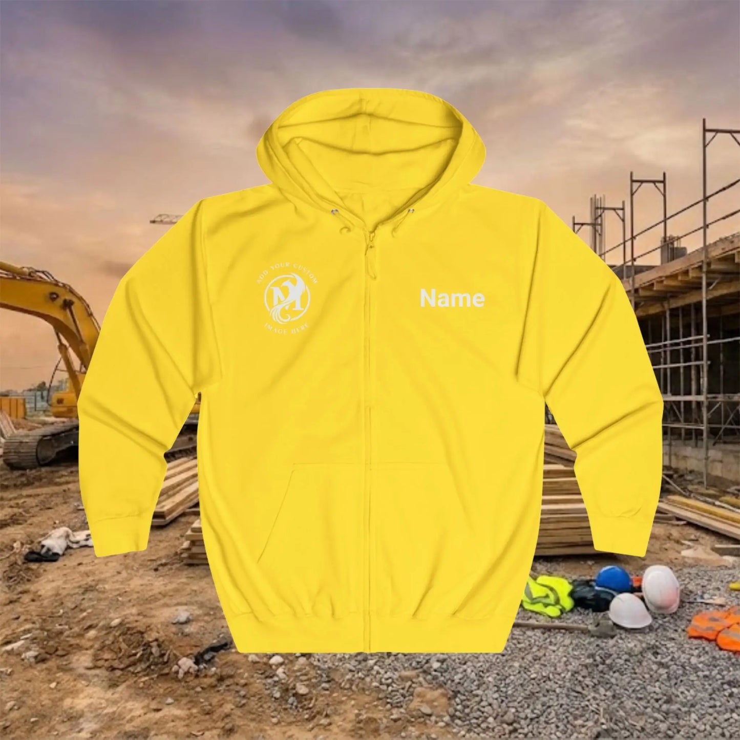 Custom Workwear Zip Up Hoodie – Right Chest Logo & Name Uniform Hoodie (Premium Soft Cotton)
