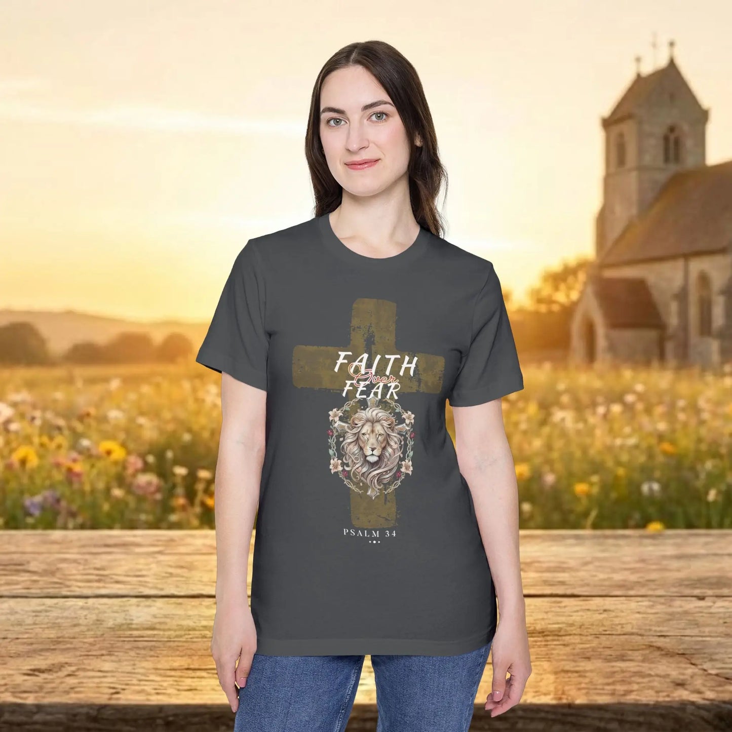 Faith Over Fear Lion Cross T‑Shirt
