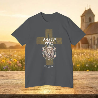 Faith Over Fear Lion Cross T‑Shirt