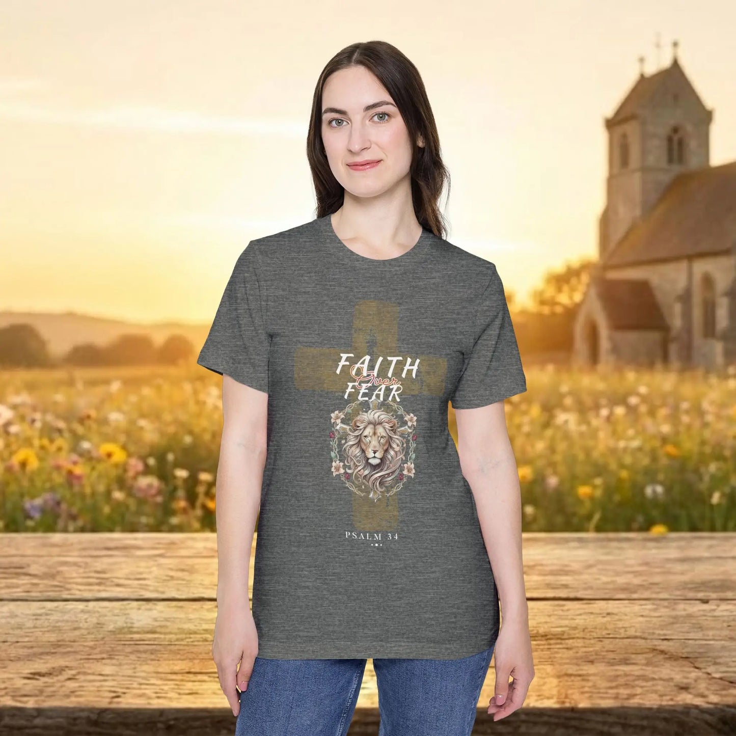 Faith Over Fear Lion Cross T‑Shirt