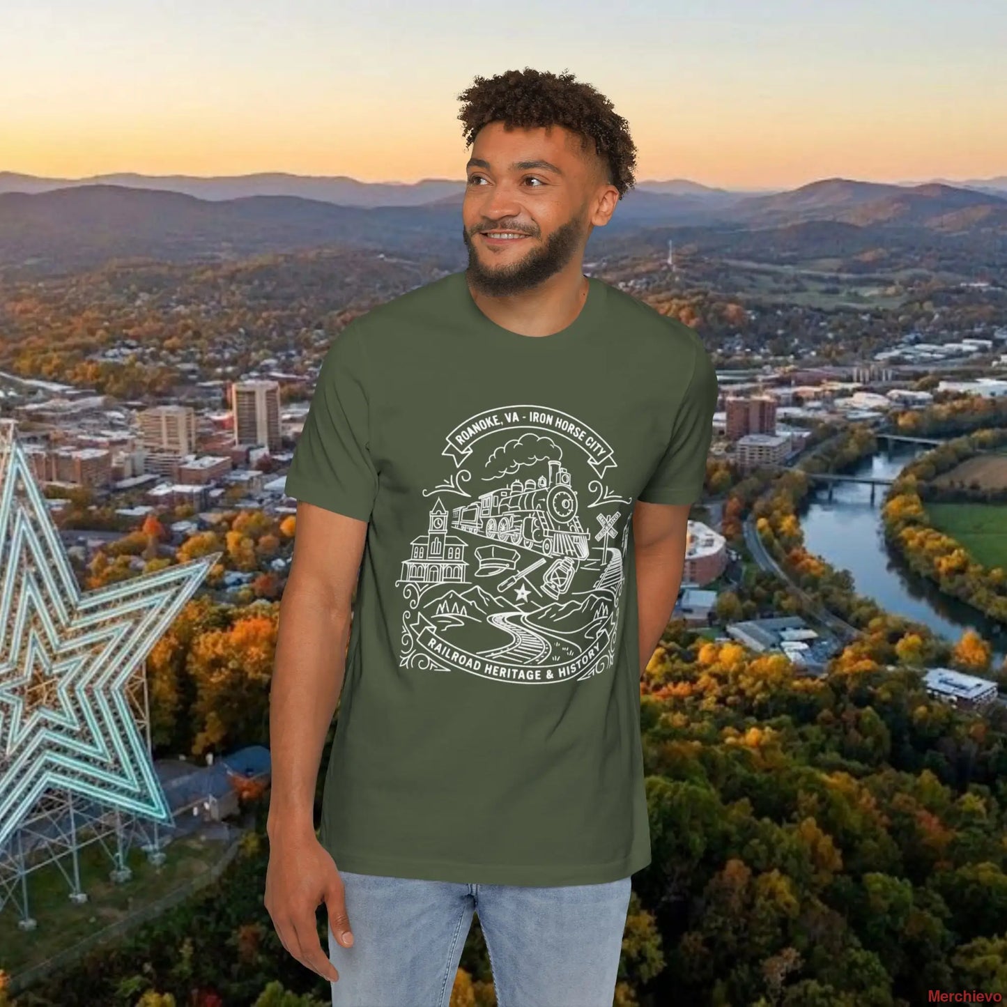 Heritage Scenic T-Shirt — Rail Road Heritage & History Graphic Tee Military Green / XS T-Shirt