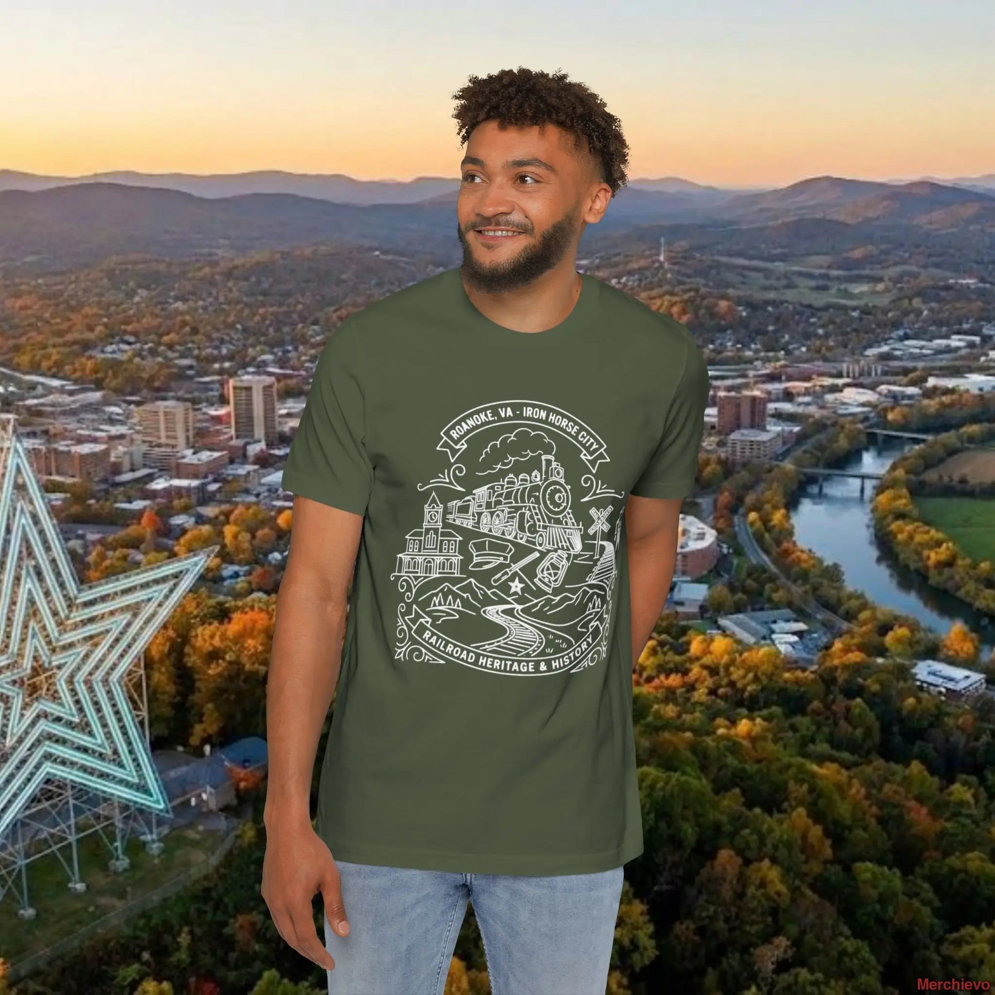 Heritage Scenic T-Shirt — Rail Road Heritage & History Graphic Tee Military Green / XS T-Shirt