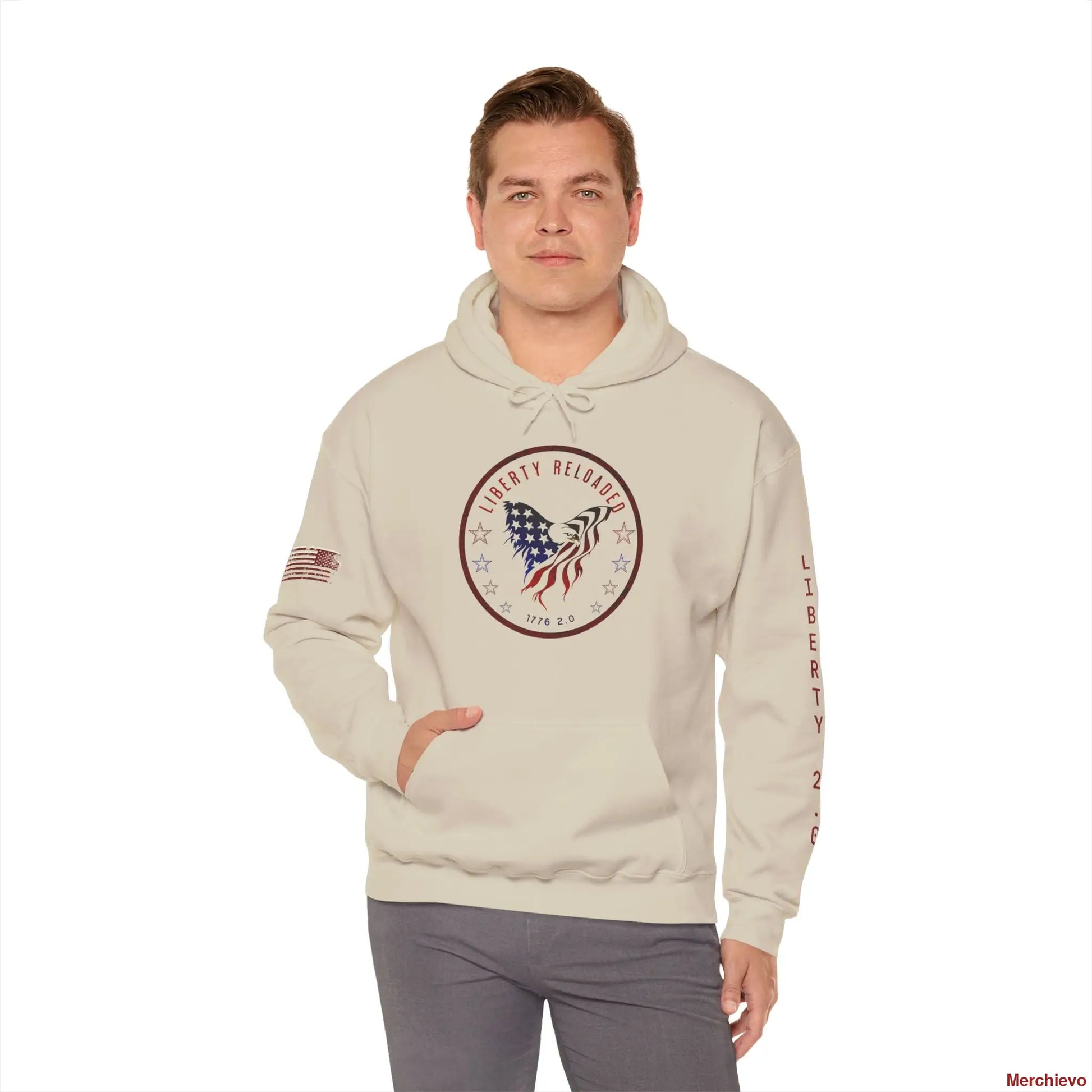 Liberty 2.0 - Heritage Eagle Crest - Heavy Blend Patriotic Hoodie Light Sand / S Hoodie