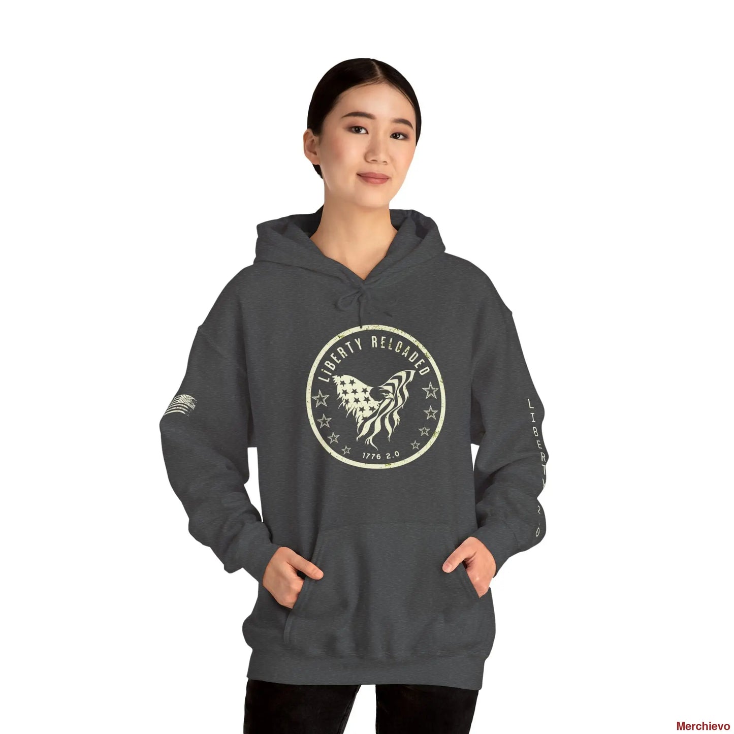 Liberty 2.0 // Heritage Eagle Crest - Heavy Blend Patriotic Streetwear Hoodie Dark Heather / S Hoodie