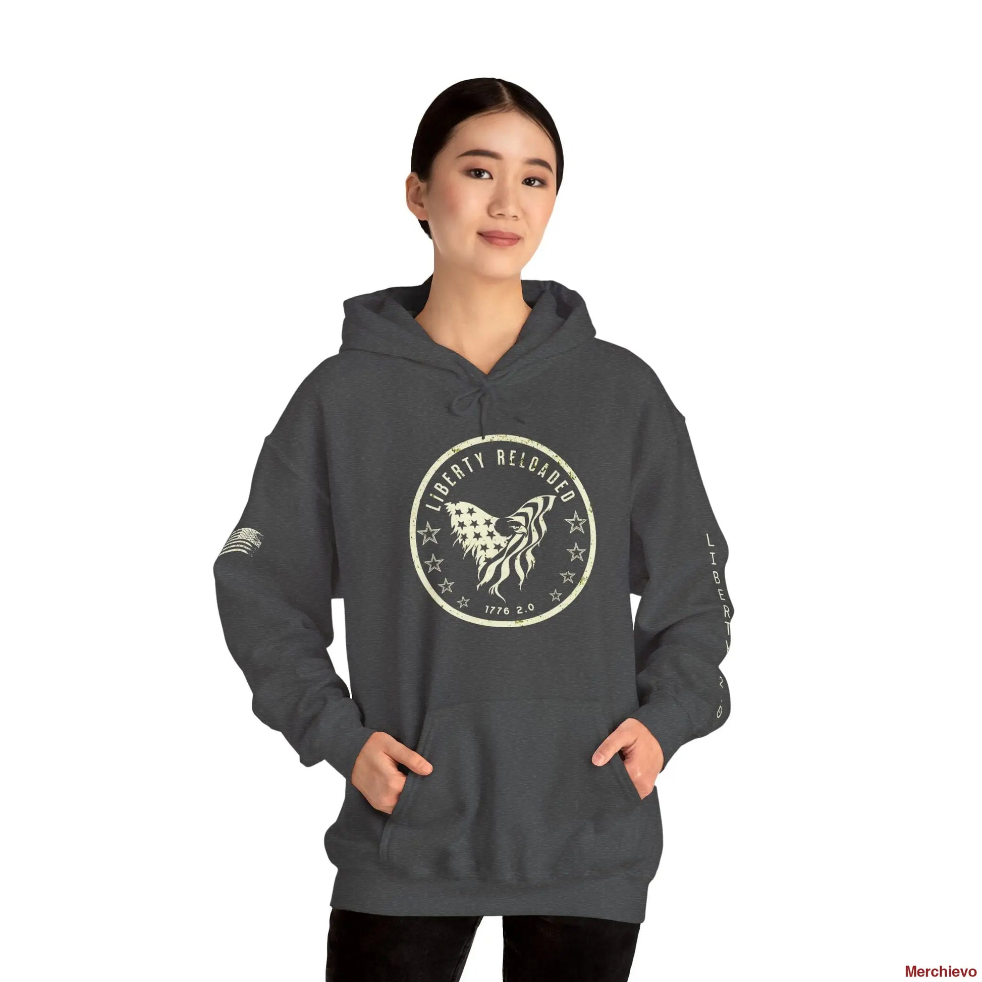 Liberty 2.0 // Heritage Eagle Crest - Heavy Blend Patriotic Streetwear Hoodie Dark Heather / S Hoodie