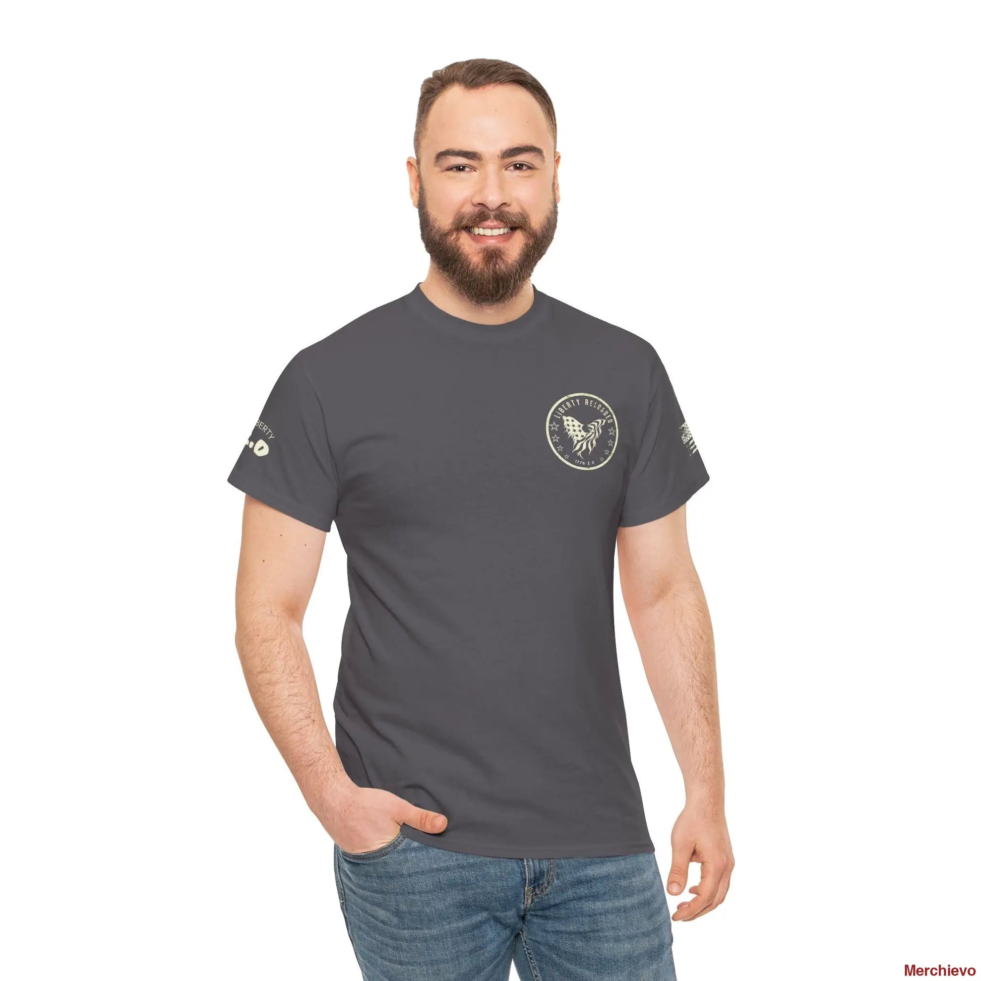 Liberty Reloaded 2.0 - Heritage Eagle Heavyweight Patriotic T-Shirt Charcoal / S T-Shirt