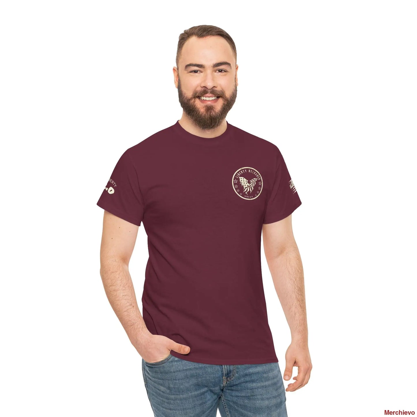 Liberty Reloaded 2.0 - Heritage Eagle Heavyweight Patriotic T-Shirt Maroon / S T-Shirt