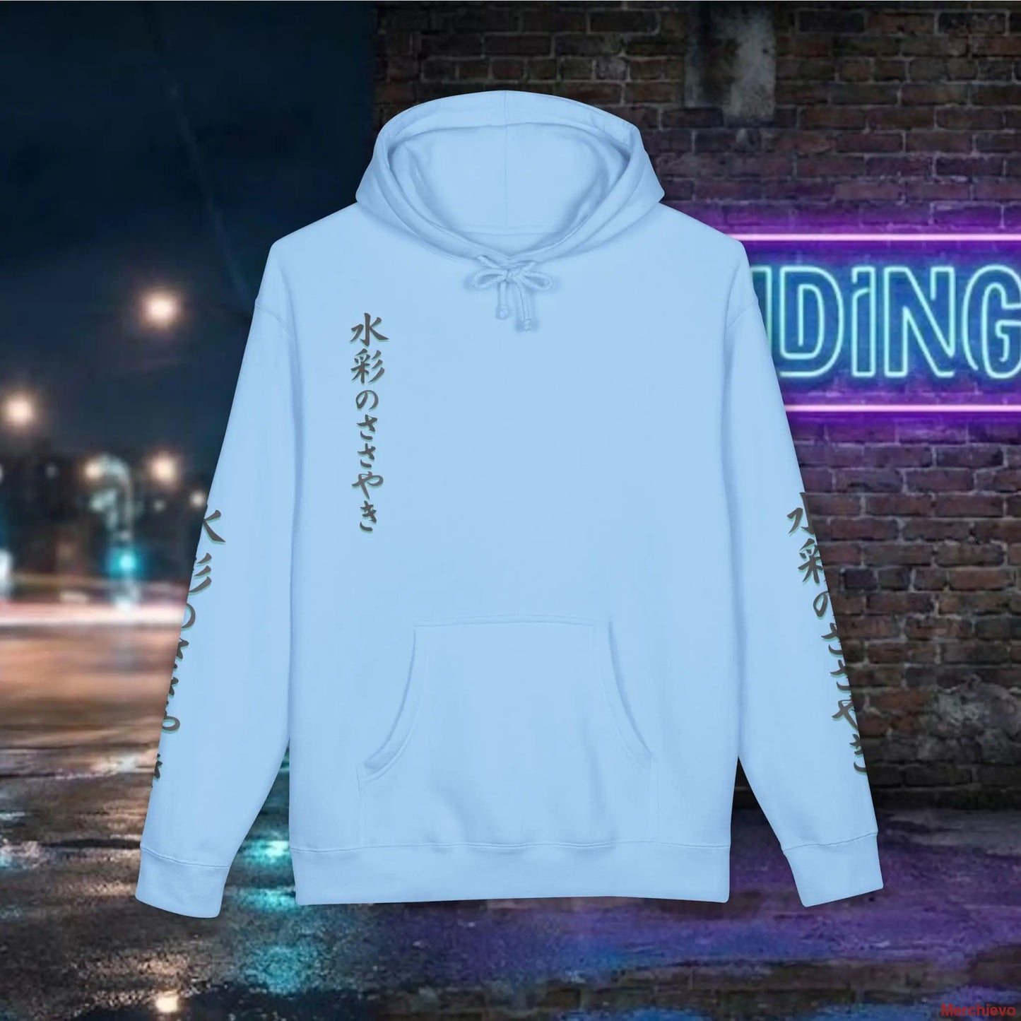 Neo-Tokyo streetwear aesthetic hoodie featuring a bold Japanese kimono girl graphic with striking red umbrella contrast and kanji lettering
