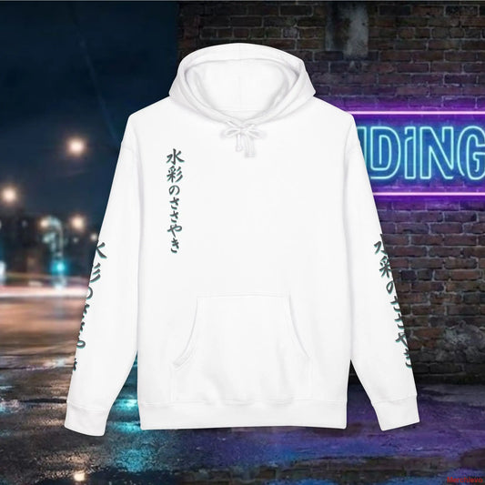 Neo-Tokyo streetwear aesthetic hoodie featuring a bold Japanese kimono girl graphic with striking red umbrella contrast and kanji lettering