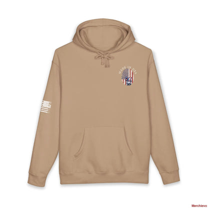 Patriot American Woman Hoodie | Patriotic Graphic Pullover Hoodie XS / Sandstone Hoodie