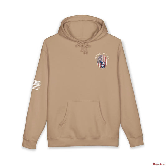 Patriot American Woman Hoodie | Patriotic Graphic Pullover Hoodie XS / Sandstone Hoodie