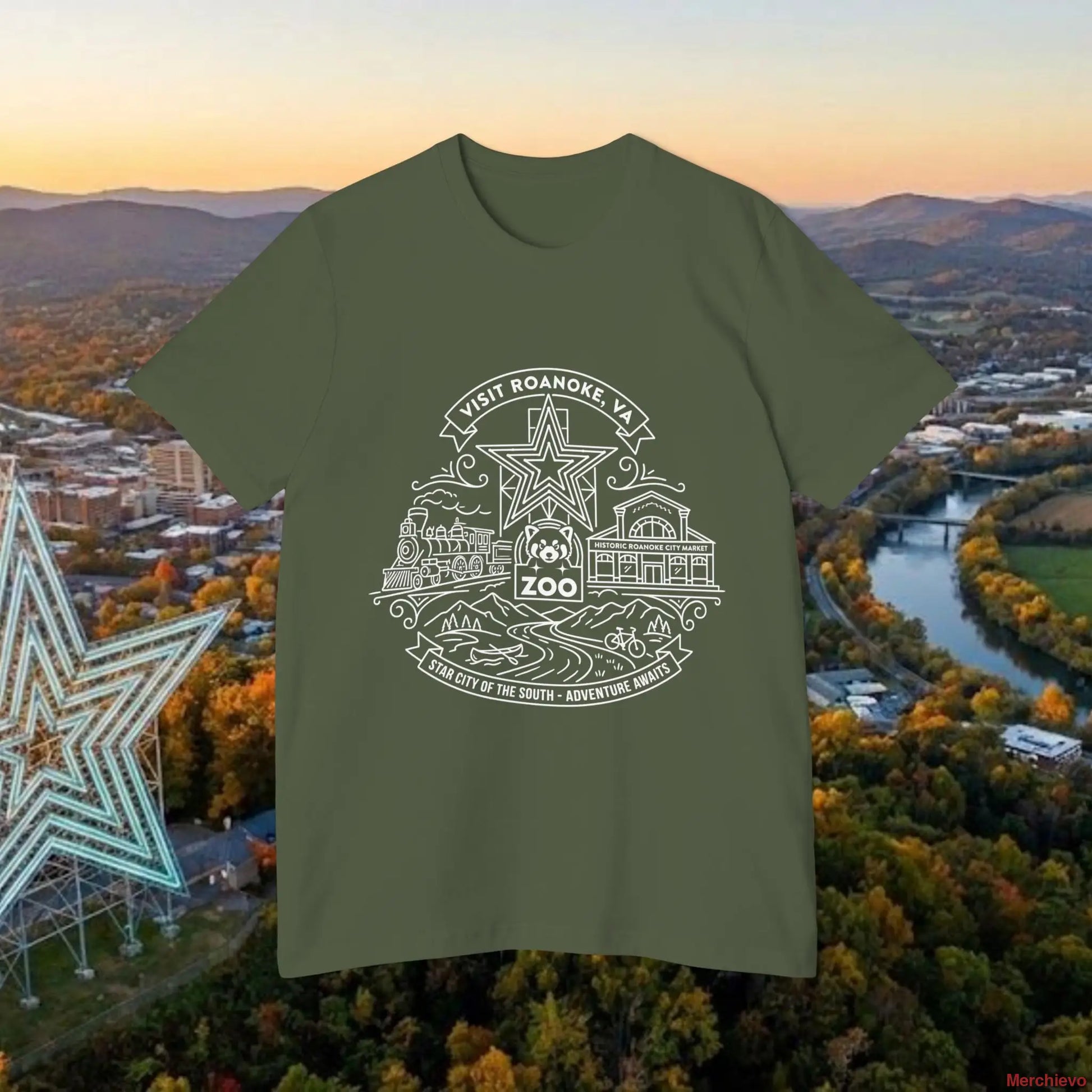 Roanoke Valley ’Star City’ T-Shirt | Retro Virginia Travel Souvenir Tee T-Shirt