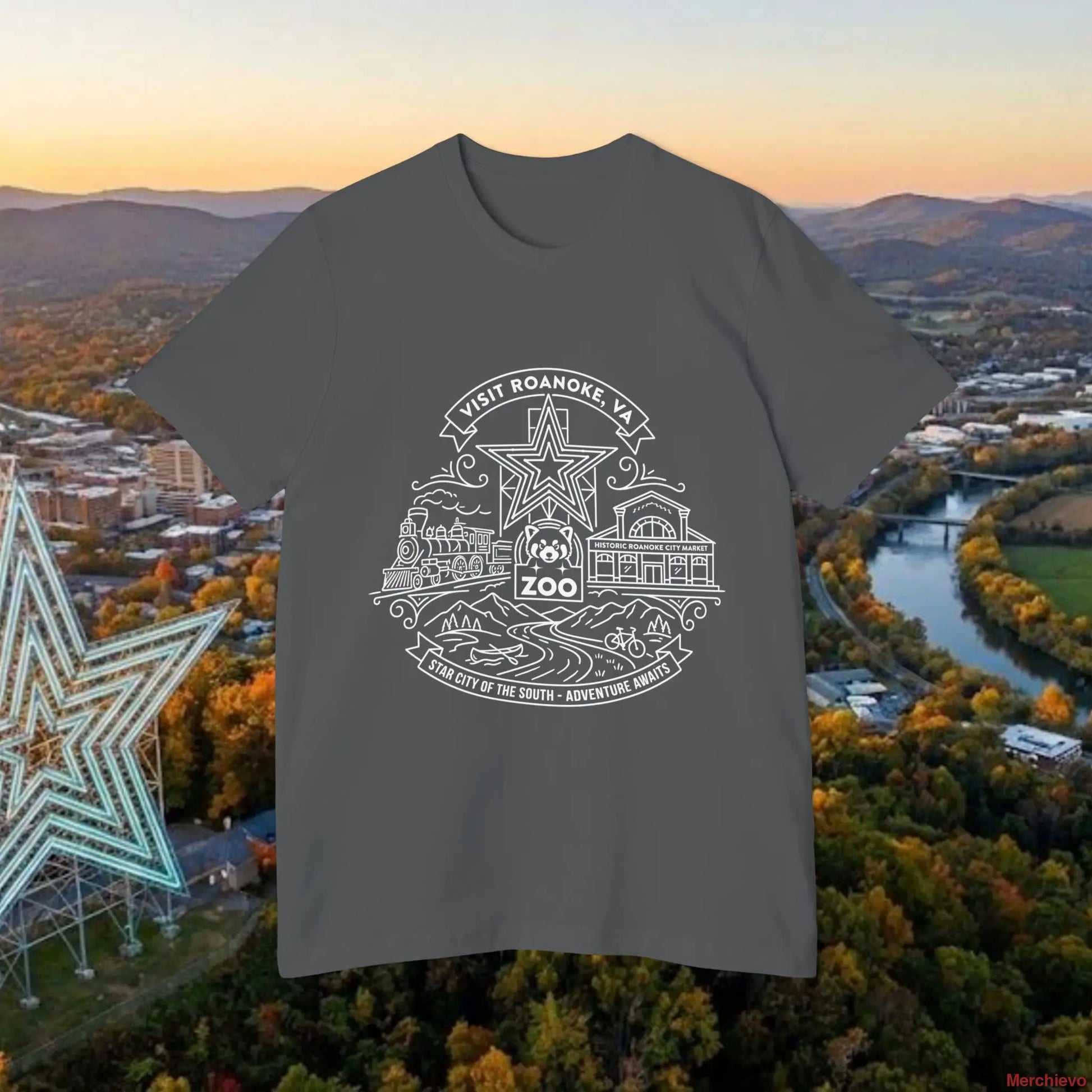 Roanoke Valley ’Star City’ T-Shirt | Retro Virginia Travel Souvenir Tee T-Shirt