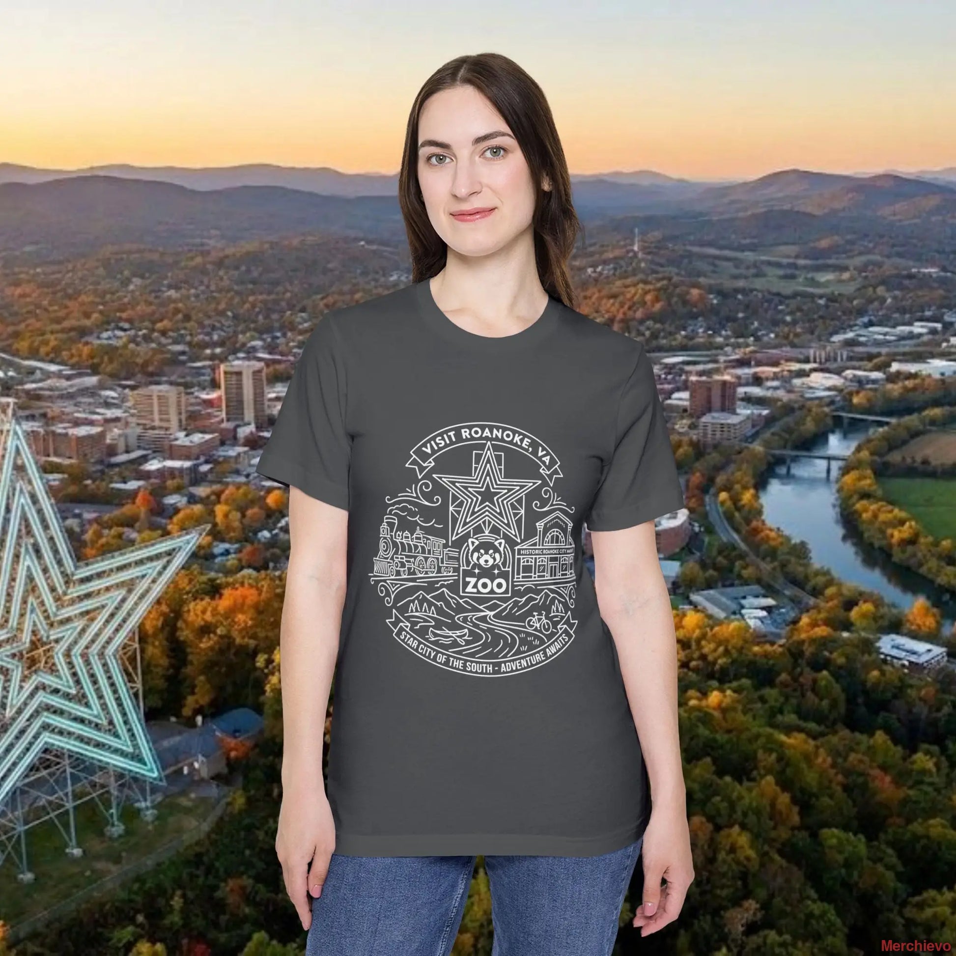 Roanoke Valley ’Star City’ T-Shirt | Retro Virginia Travel Souvenir Tee Asphalt / XS T-Shirt