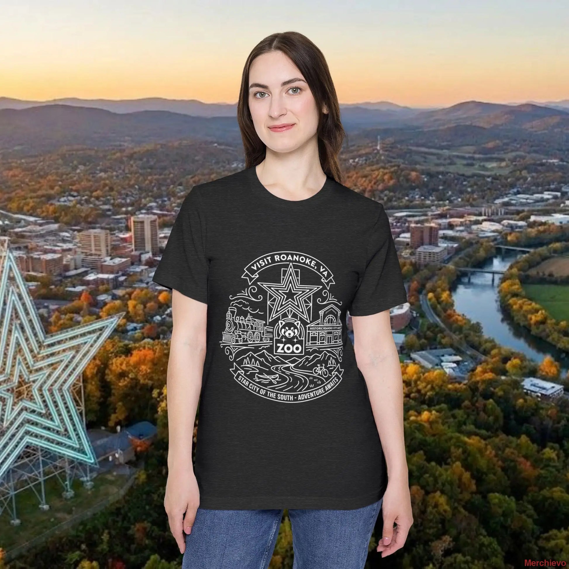 Roanoke Valley ’Star City’ T-Shirt | Retro Virginia Travel Souvenir Tee Dark Grey Heather / XS T-Shirt