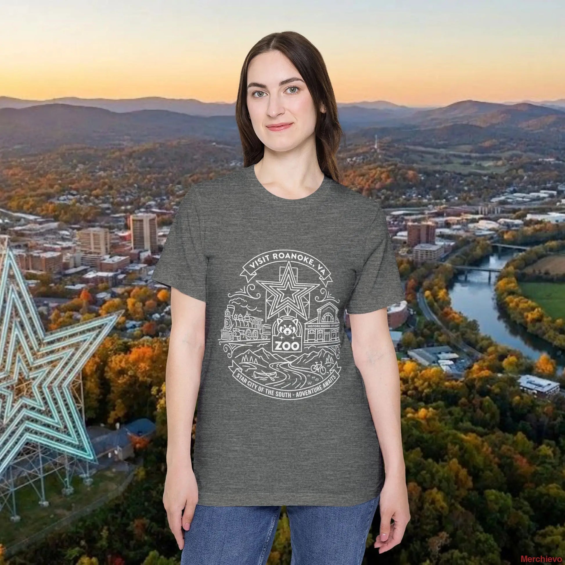 Roanoke Valley ’Star City’ T-Shirt | Retro Virginia Travel Souvenir Tee Deep Heather / XS T-Shirt