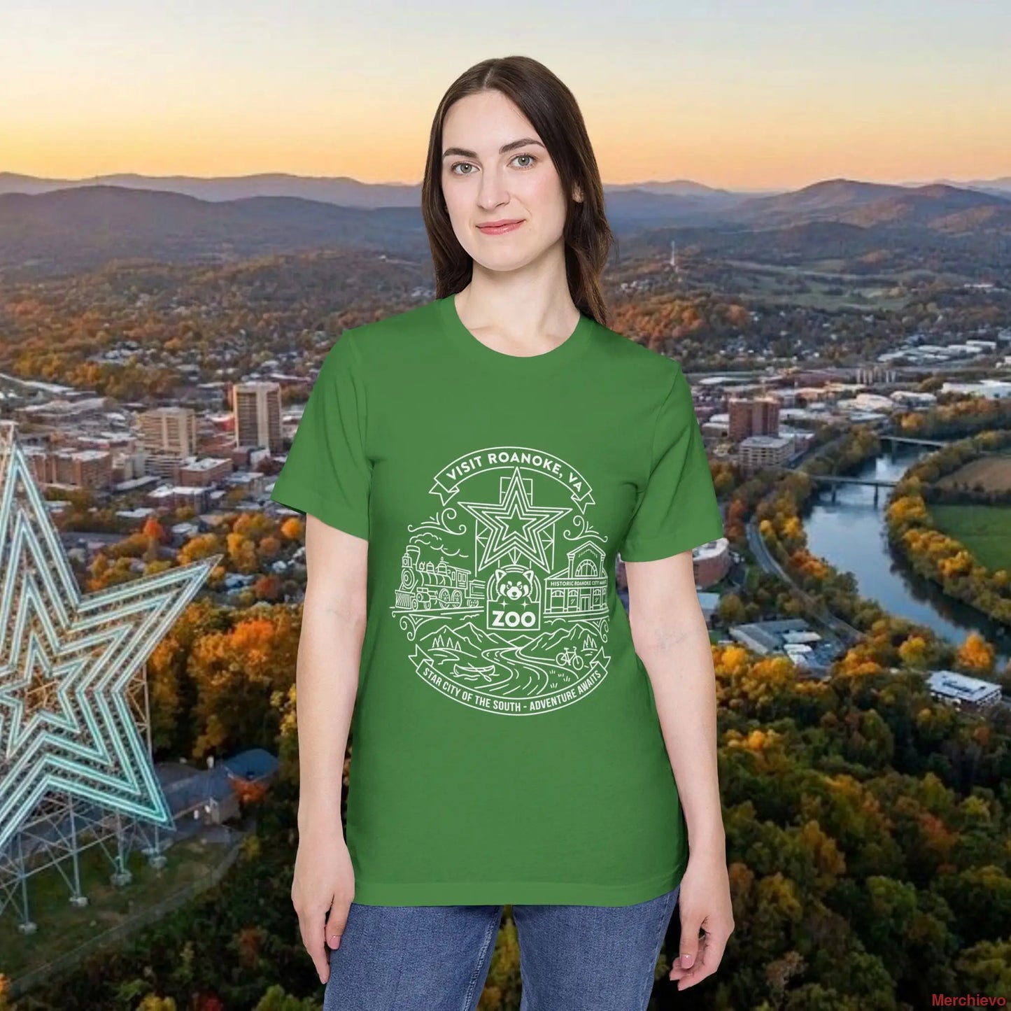 Roanoke Valley ’Star City’ T-Shirt | Retro Virginia Travel Souvenir Tee Leaf / L T-Shirt