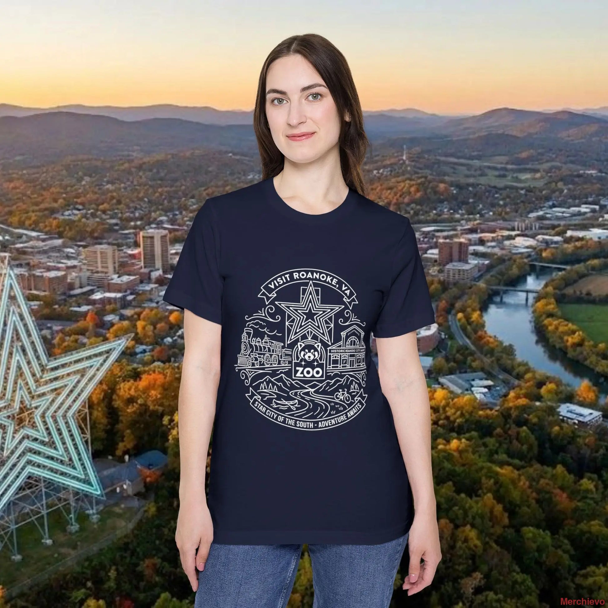 Roanoke Valley ’Star City’ T-Shirt | Retro Virginia Travel Souvenir Tee Navy / XS T-Shirt